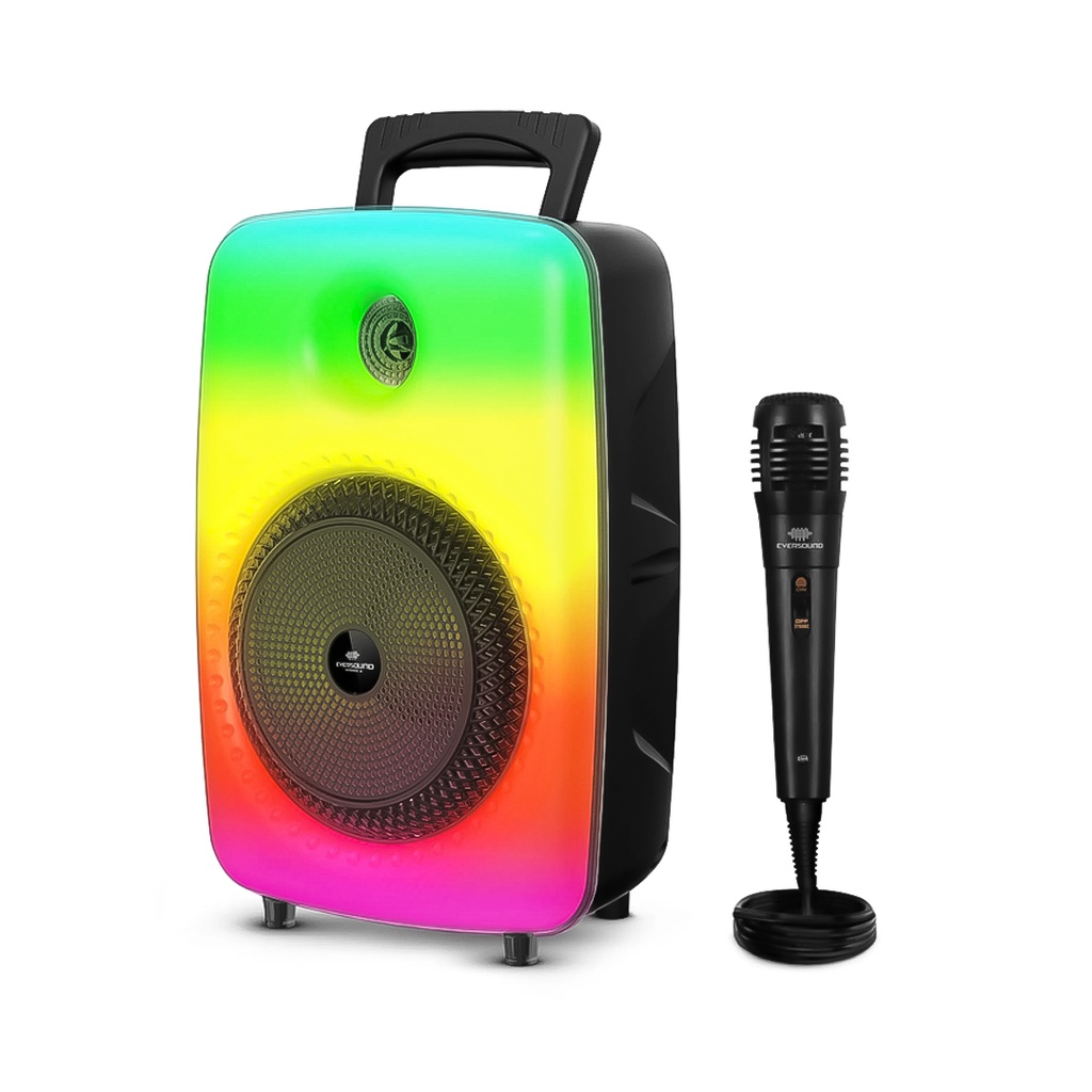 [LMN25-12-AWY-29] PARLANTE PORTÁTIL GTS-1802 DE 8 PULGADAS CON MICRÓFONO INALÁMBRICO Y LUCES LED MULTICOLORES