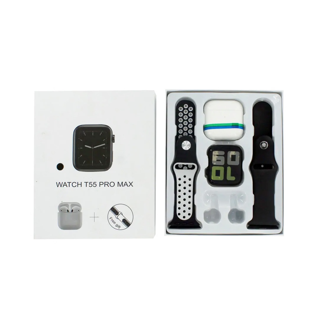 [EBN-REL-2352] SMARTWATCH DEPORTIVO CON AUDÍFONOS INALÁMBRICOS T55 PRO MAX - SET TECNOLÓGICO MULTIFUNCIÓN